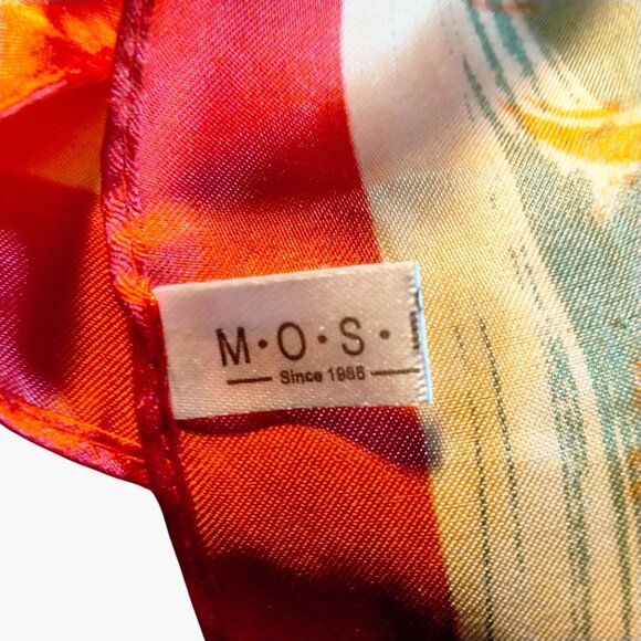 MOSI Silk Scarf Colorful Abstract Art 35x35 Inches Red Border - Picture 10 of 11